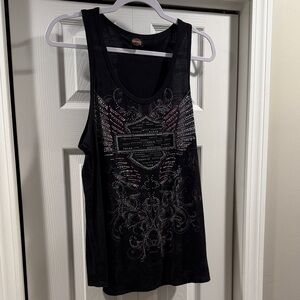 Harley-Davidson Black and Pink Graphic Tank Top